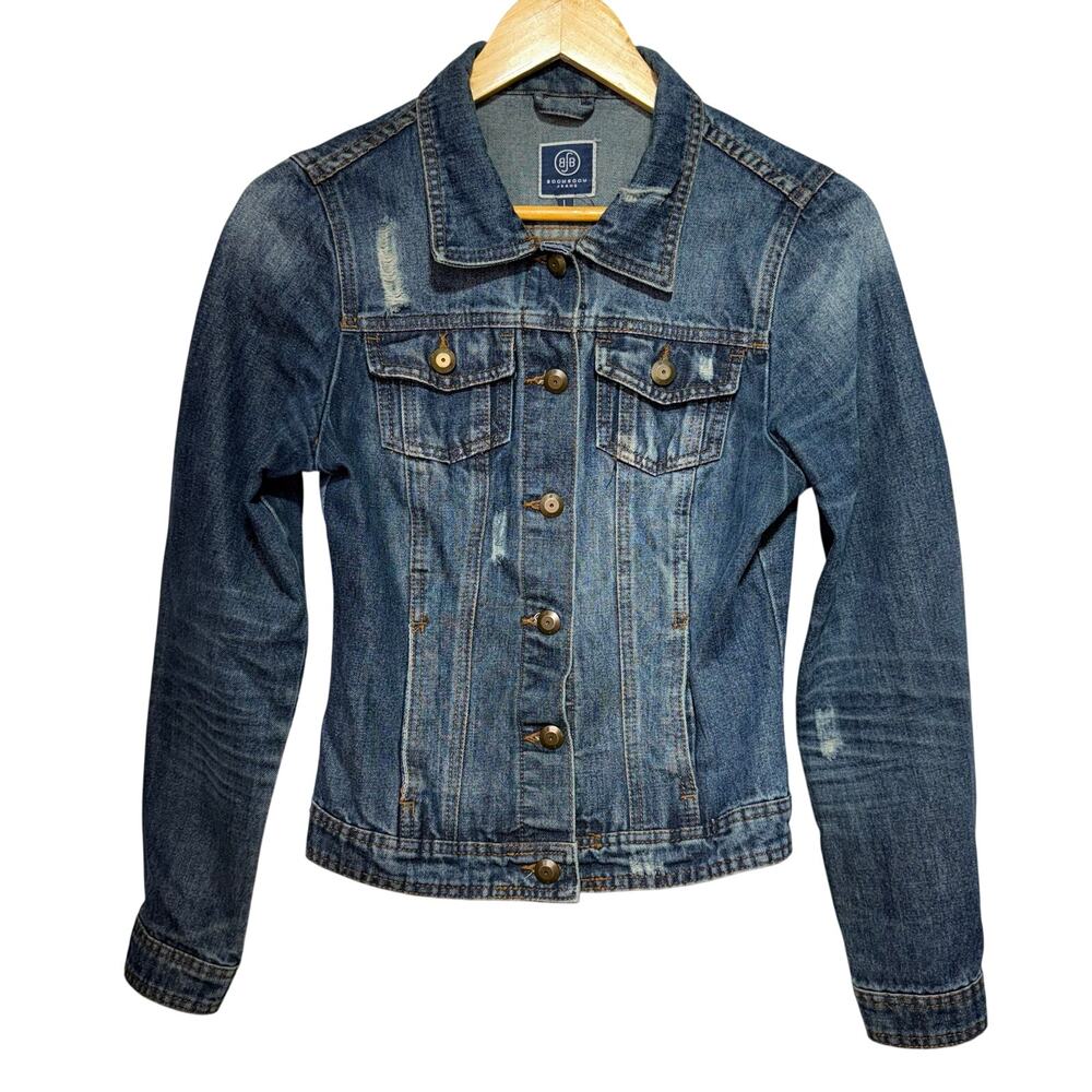 BoomBoom Jeans Women’s Size L Distressed Denim Jacket Fitted 100% Cotton